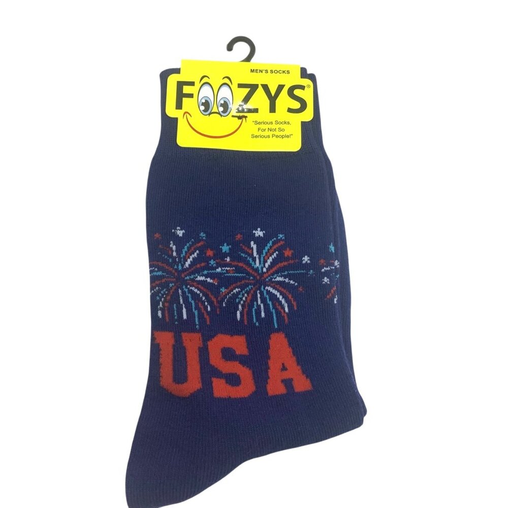 Mens Foozys‎ USA Patriotic Crew Socks Fireworks Design
